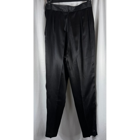 Pappagallo Vintage Black 100% Silk Pleated Dress Pants High Waist Size 4 - Picture 5 of 7